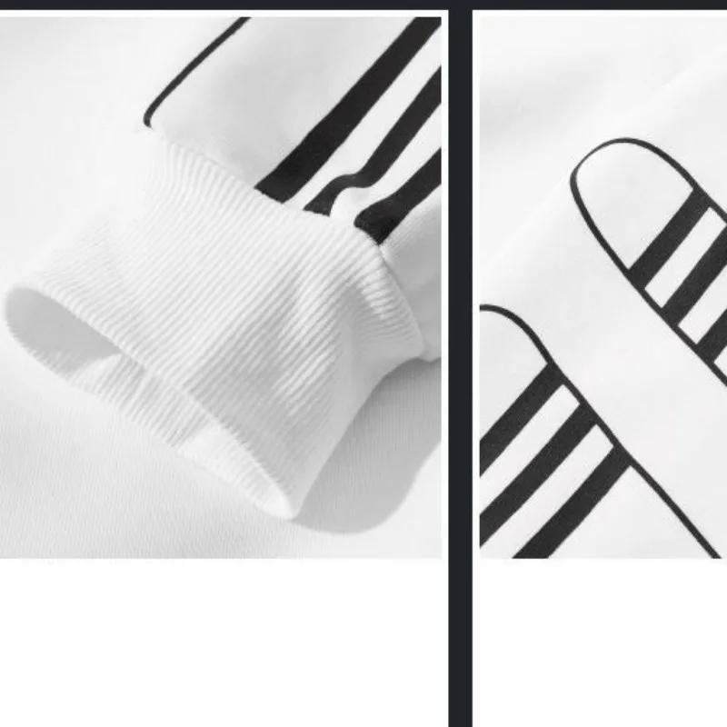 2023 New Spring and Autumn Sweater Sports and Leisure Suit Men Loose Sportswear Two-Piece Suit Black and White Two Colors
