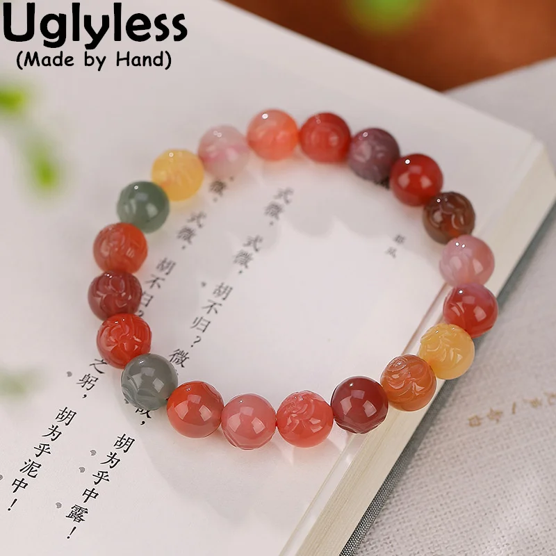 

Uglyless Natural Salty Agate Bracelets for Women Nature Colorful Gemstones Rainbow Bracelets Elastic Rope Stretch Jewelry Gems