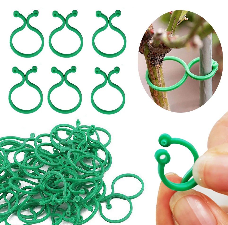 

E5 50Pcs S/L Garden Vine Strapping Clip Plant Bundled Buckle Ring Holder Tomato Garden Plant Stand Support Tool Garden Decor Acc