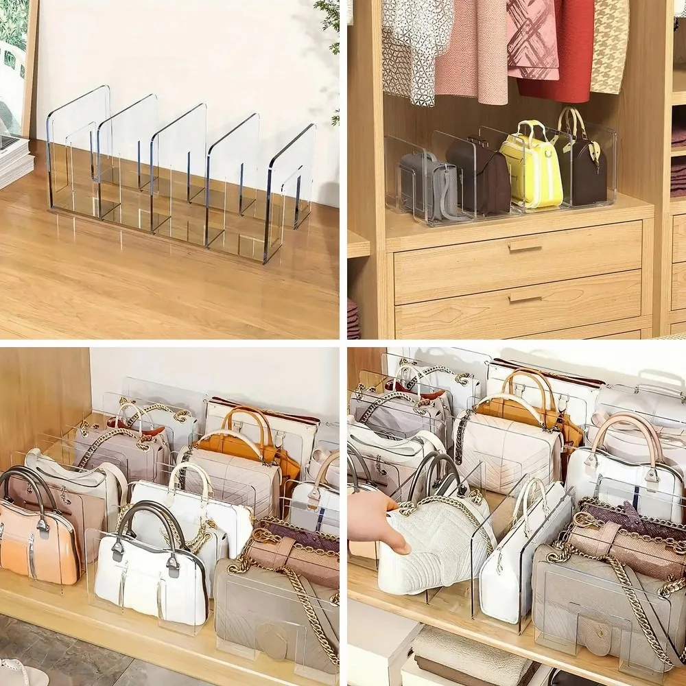

4 Slots Clear Acrylic Handbag Storage Rack, Closet Purse Organizer Holder for Bags, Transparent Wardrobe Bag Display Stand