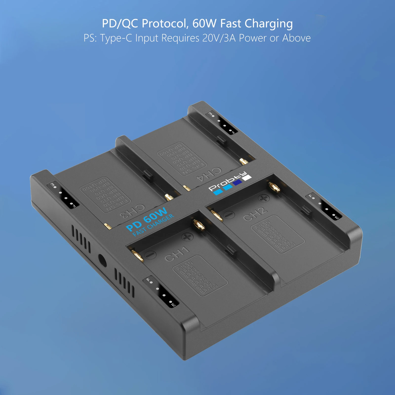 Probty 4-Kanal BP-U Akku PD 60 W Schnellladegerät für Sony BC-U1 und Sony BP-U30, BP-U60, BP-U90 Akkuladegerät – Detail 5