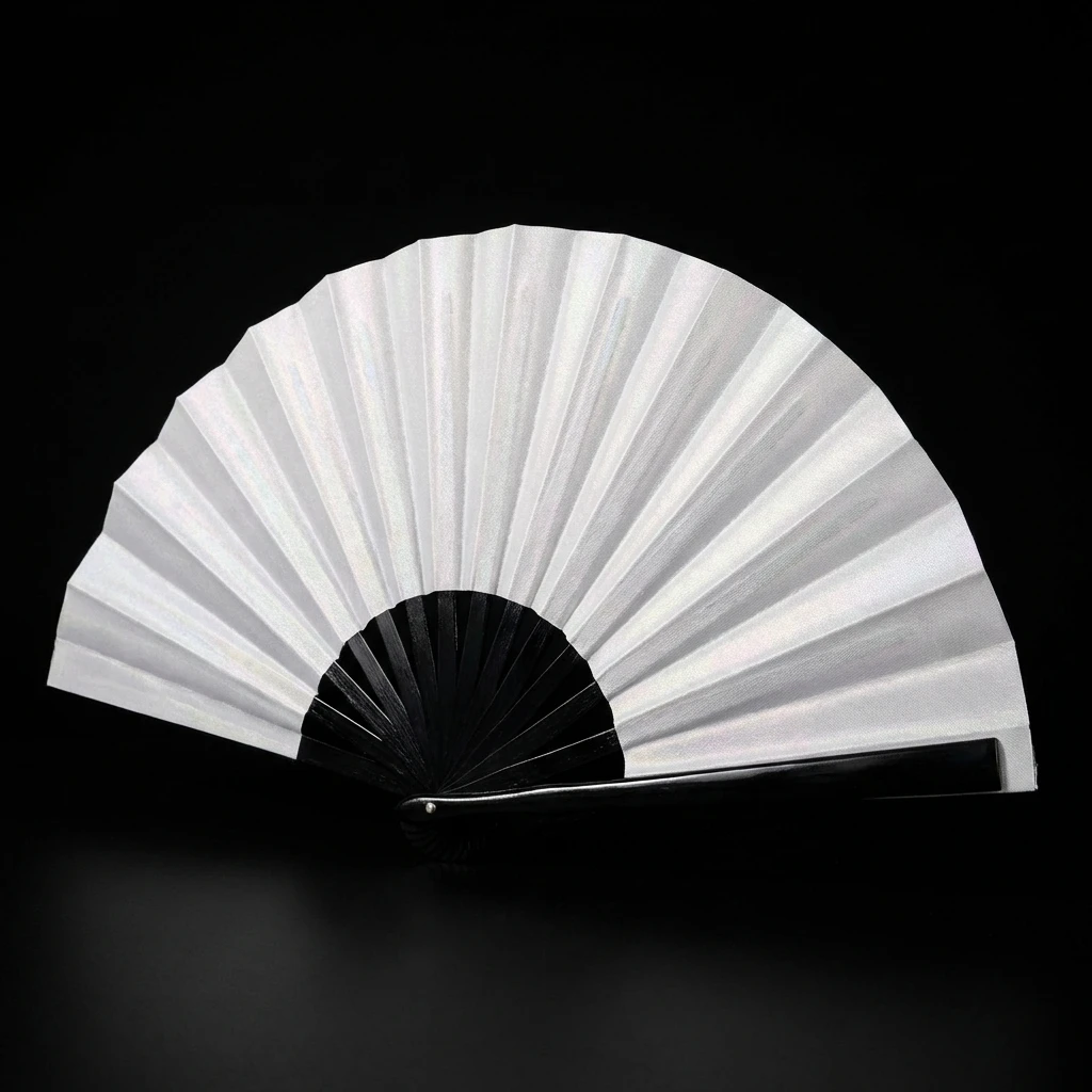 

Spanish Pericón Style Flamenco Fan | White Iridescent Surface, Black Wood | Loud Snap, Smooth Opening for Professional Dancers