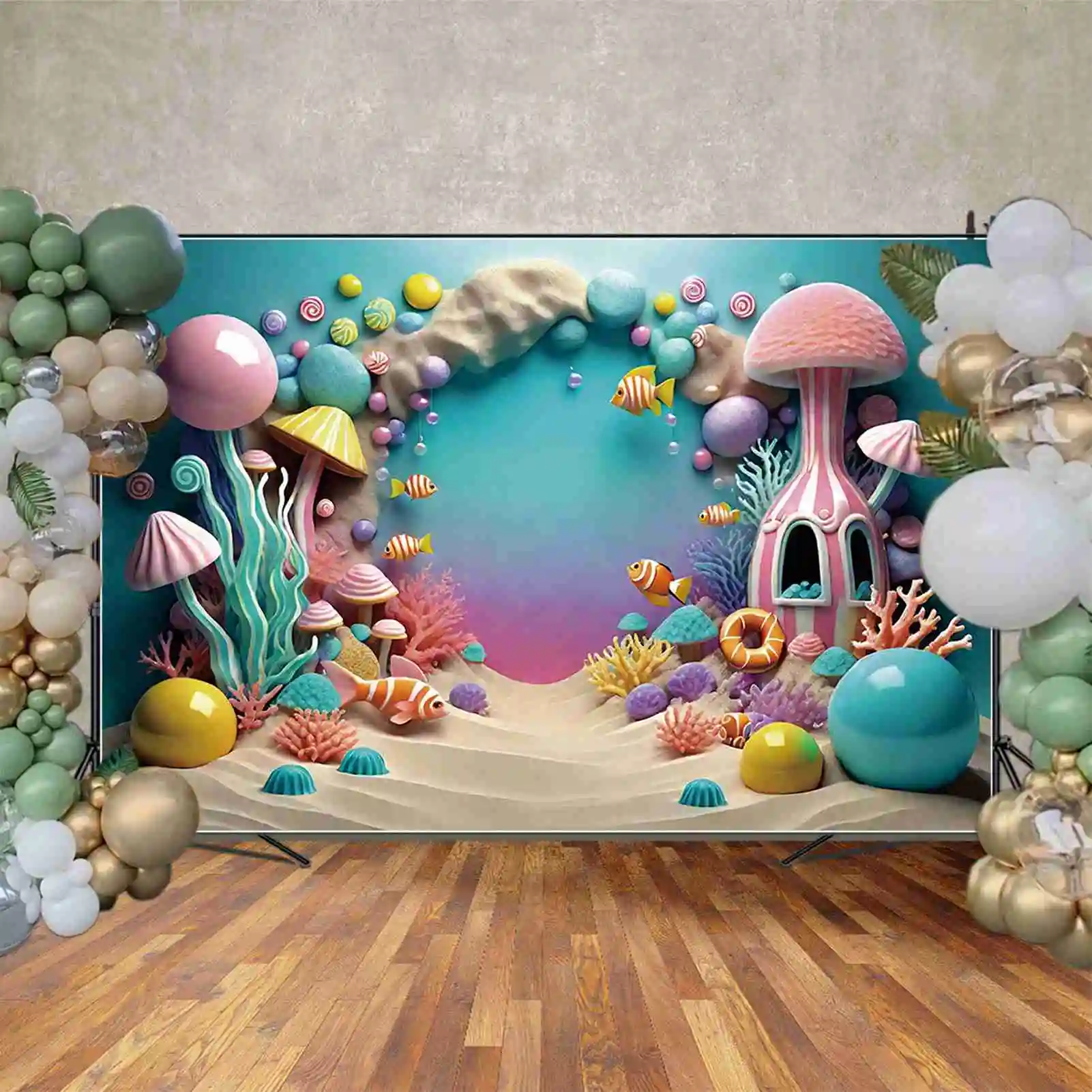 MOON.QG oceaniczny pierwsze urodziny górski tło dla dzieci na plażę cukierki na wyspie niestandardowe rekwizyty do dekoracji imprez