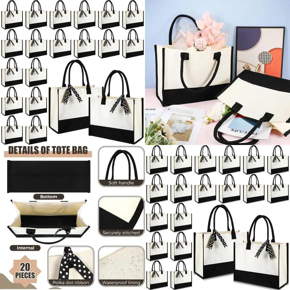 

20 Pack Canvas Tote Bags, Personalized Sublimation Blanks, 15.7x11.8x6.7 Inches, Ideal for Weddings, Birthdays, Shopping, in Whi