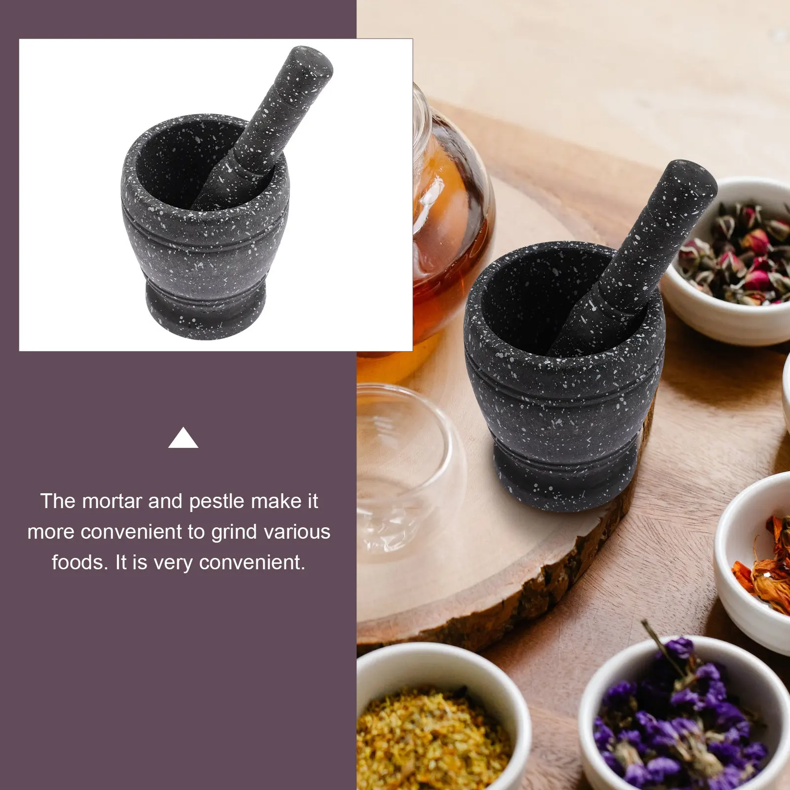 1Set Marble Pattern Mortar and Pestle Set Premium Heavy Duty Plastic Kitchen Grinding Bowl for Chutney Pesto Salsa