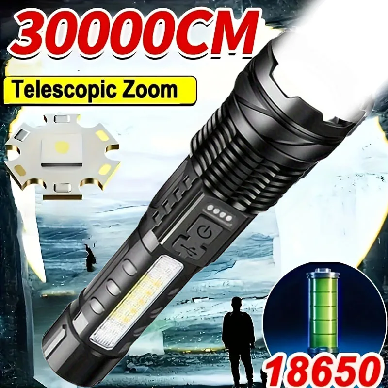 Super Powerful Flashlights USB Rechargeable LED Flashlight Ultra Powerful Flashlight With COB Side Light Camping Fishing Lantern