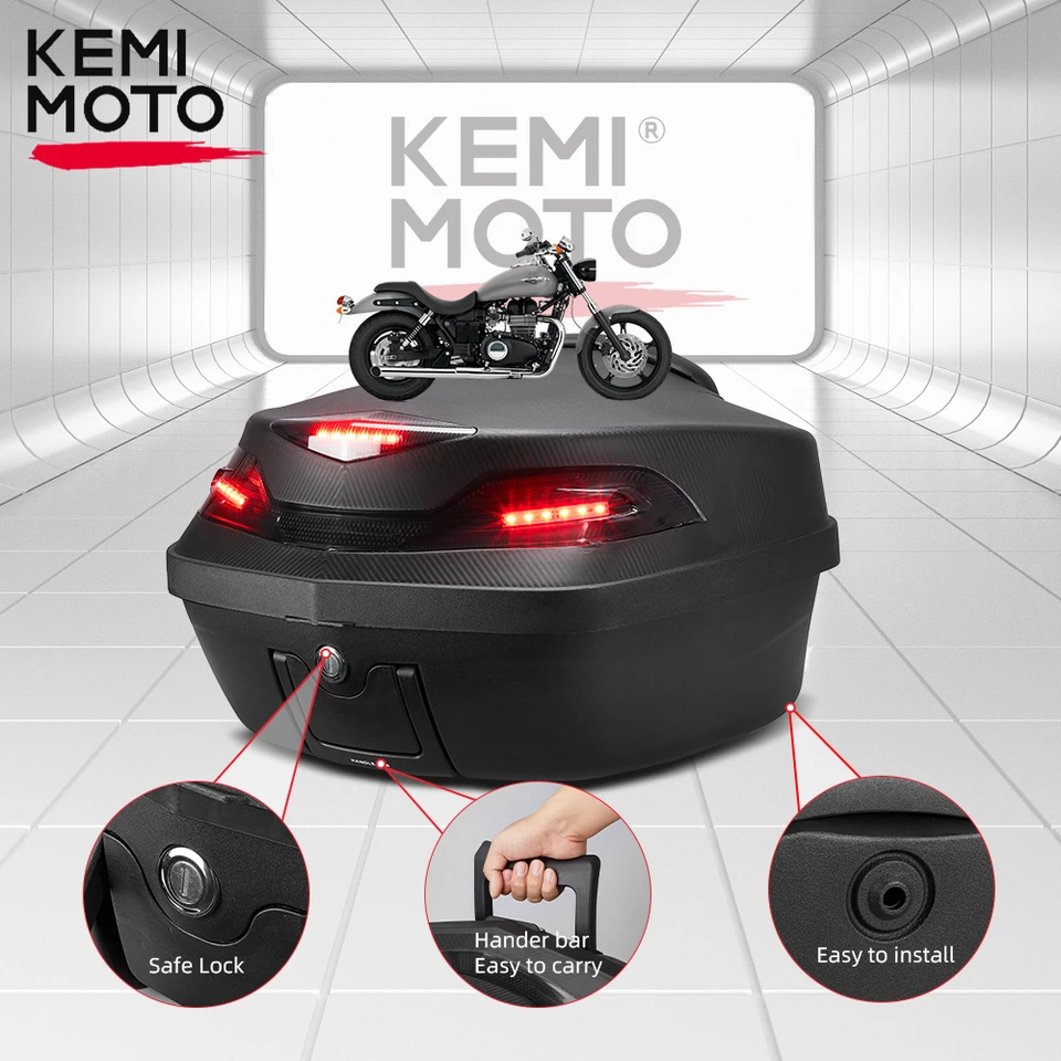 KEMIMOTO 48L Motorcycle Rear Tail Box with LED Light