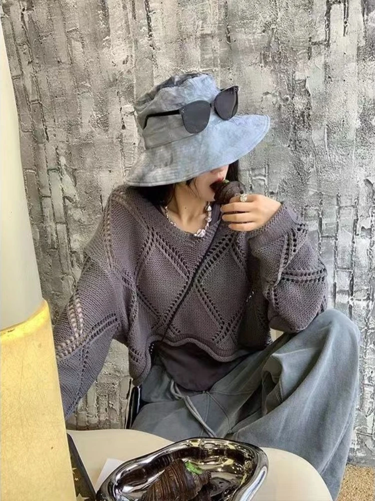 Women Long Sleeve Crochet Knit Hollow Out Crochet Sweater Cover Up Crop Pullovers Knitwear Blouse Vacation Boho Outfit DURIKIES