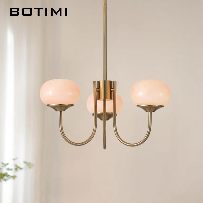 BOTIMI 2025 Pink Chandelier Lighting With Glass Lampshades For Foyer Bedroom Lamps Nordic Metal