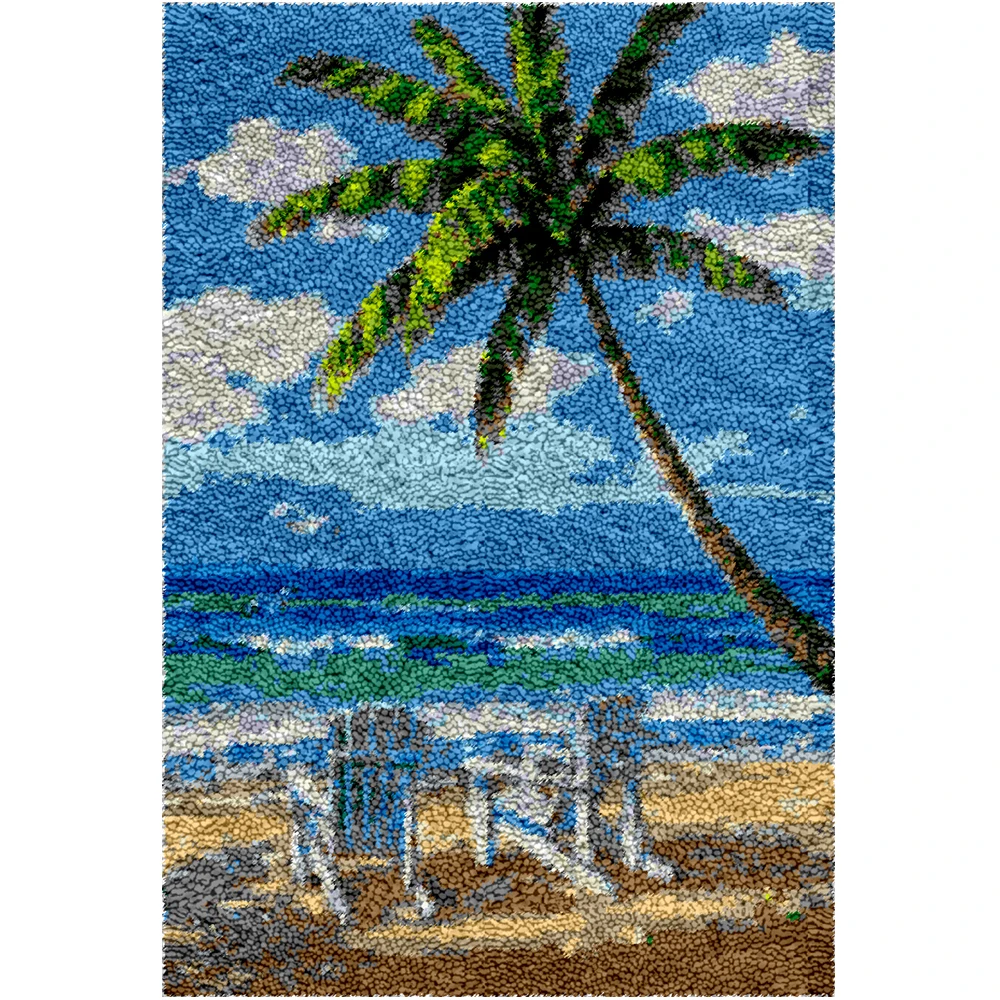 

Latch Hook Kits Seaside Tapestry DIY Carpet Rug Pre-Printed Canvas with Non-Skid Backing Arts & Crafts 102X69cm