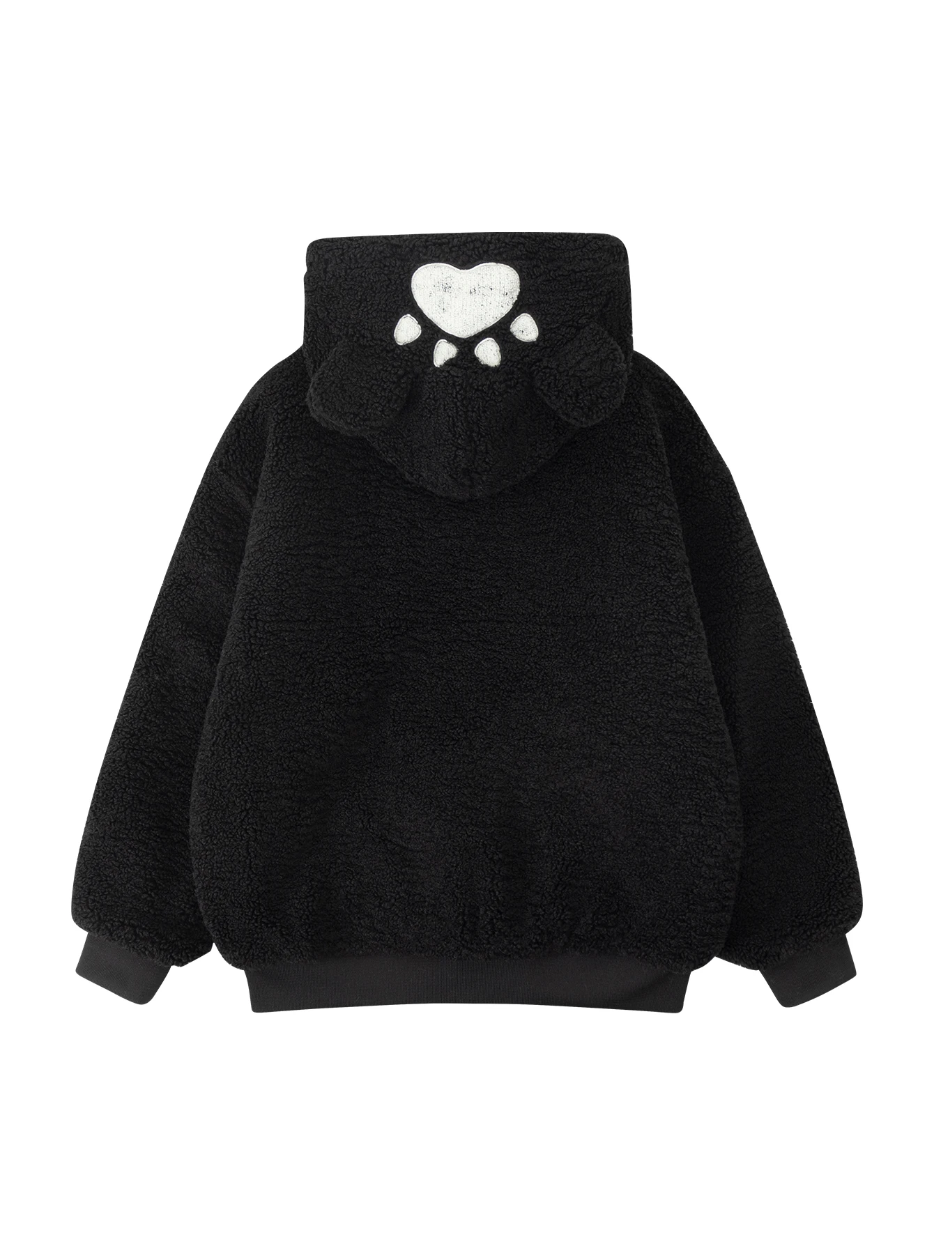 Men's Streetwear Hiphop Style Warm Fleece Jacket With Paw Print Design, Cozy Sherpa Outwear For Cold Weather