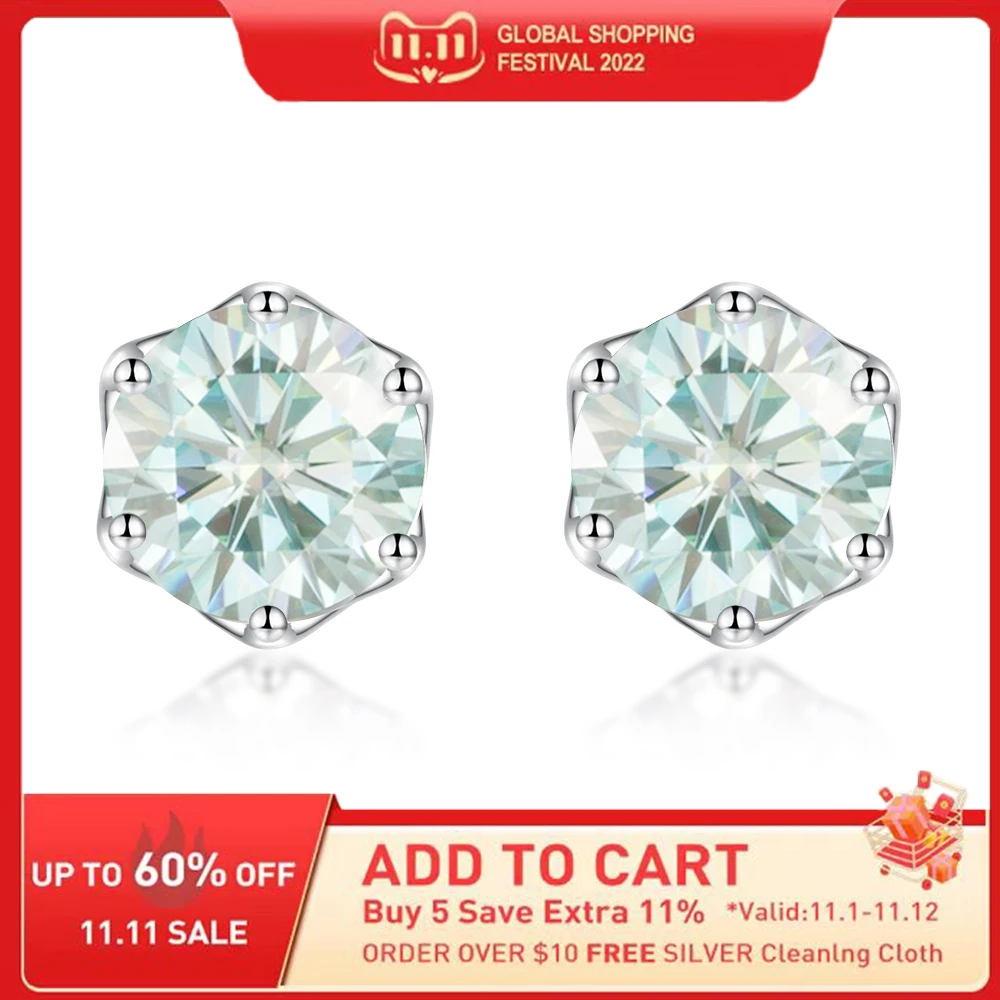 WUIHA 18K Gold Plated Round 2CT Magic Light Blue Green D Moissanite Stud Earrings for Women Men 925 Sterling Silver Fine Jewelry