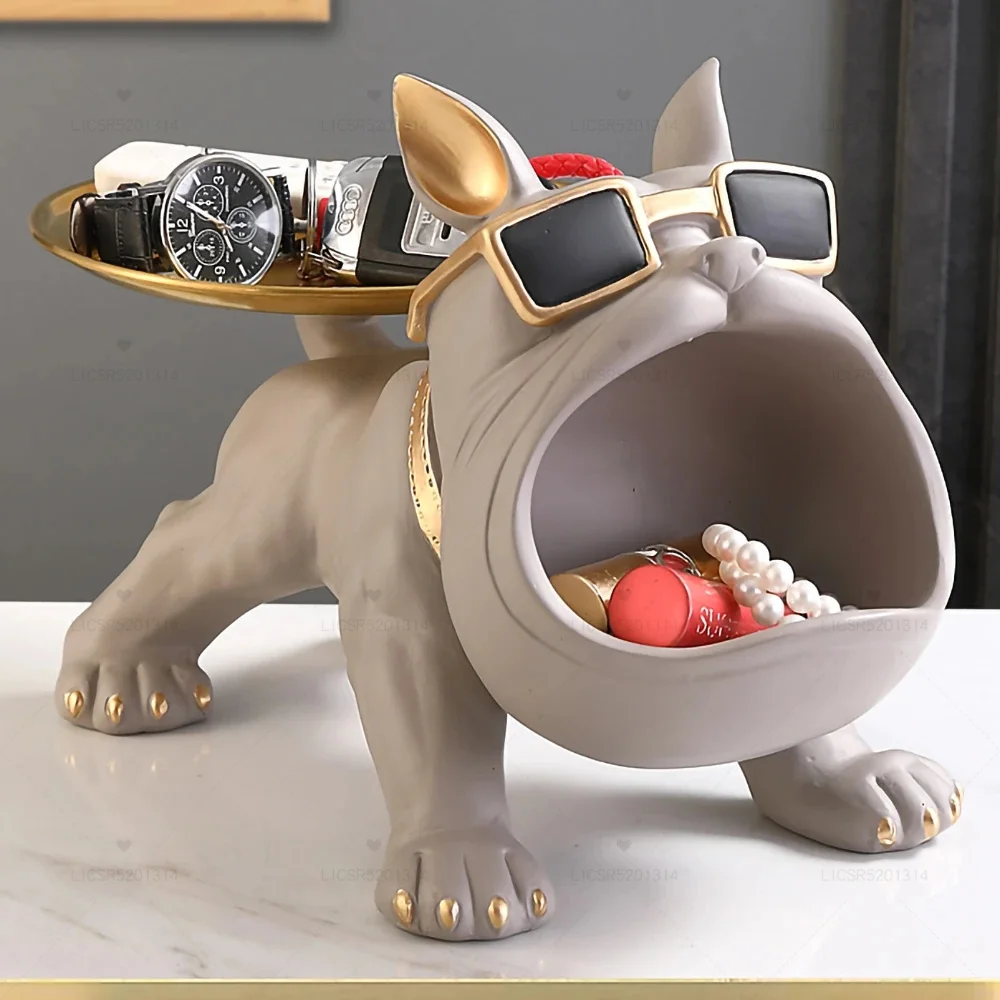 Imagem -05 - Francês Bulldog Ornamentos com Bandeja de Metal Estatueta do Cão de Resina Acessórios para Casa Interior Animal Cão Estátua Decoração de Mesa