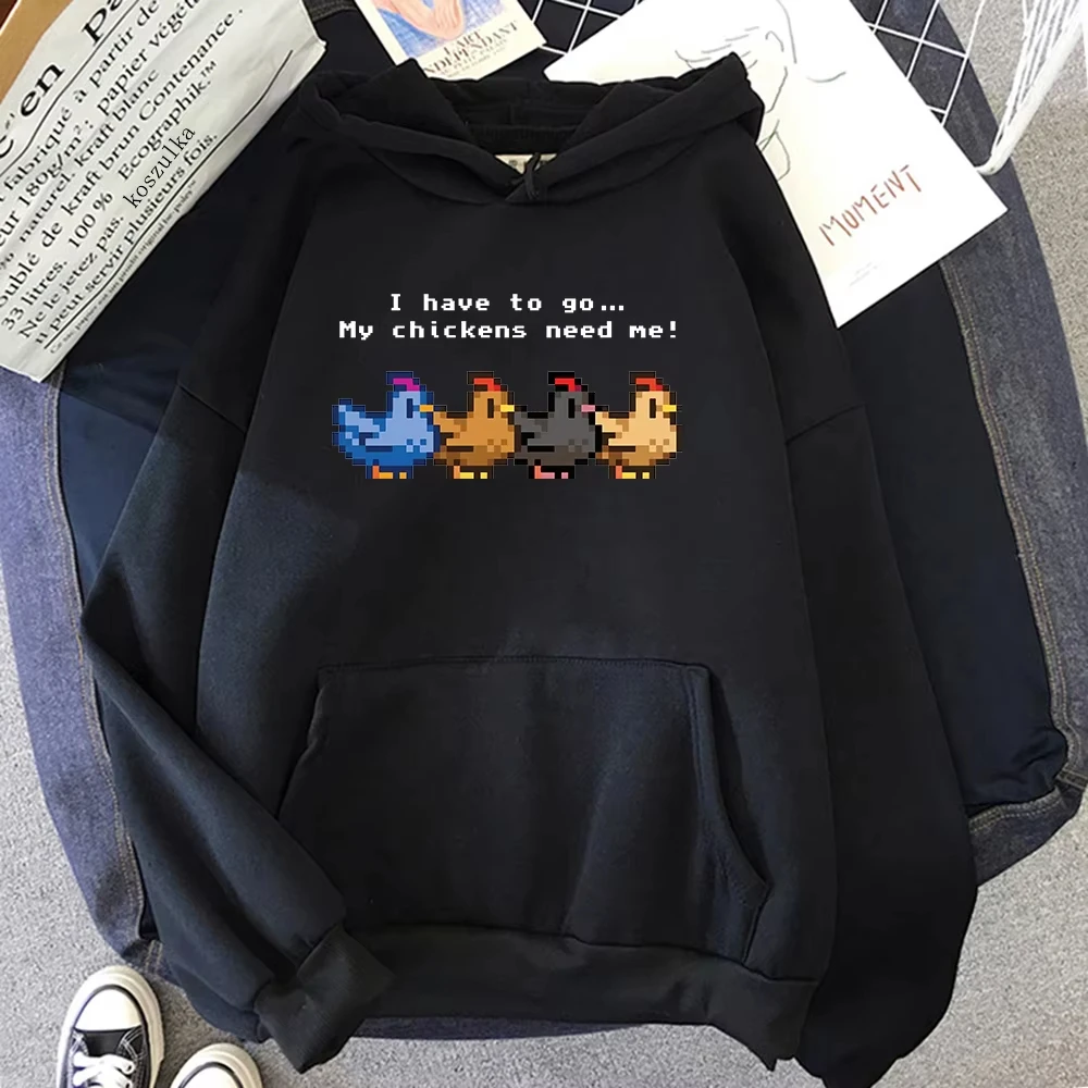 2026 Stardew Valley Chicken Pullover Hoodie, I Have To Go My Chickens Need Me Graphic, Unisex Harajuku Winter Casual Sweatshirt