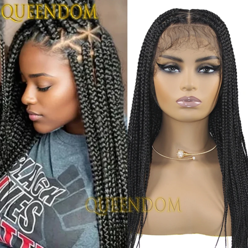 26 Inch Synthetic Braid Wig for Women Handmade Full Lace Triangle Braided Wig Knotless Distressed Cornrow Box Crochet Braids Wig