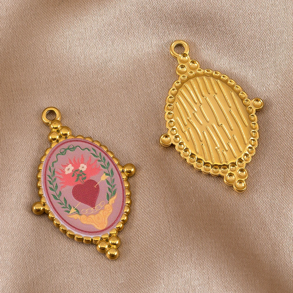 2pcs Stainless Steel Gold Plated Enamel Heart Printed Pendants Eye Charms For DIY Jewelry Making Necklace Accessories Wholesale