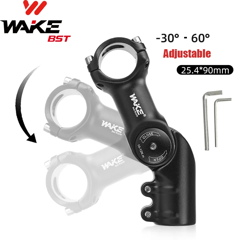 Wake MTB Mountain Bike Adjustable Stem Negative 30 to 60 Degree Bicycle Accessories 25.4mm Aluminum Alloy for MTB BMX Cycling