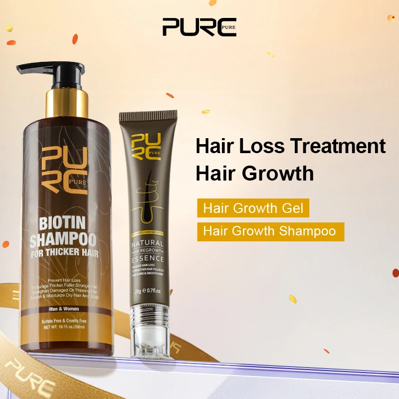 PURC 300ml Biotin Shampoo Ginger Hair Growth Essence Sets Hair Growth Products for Men Women Hair Care