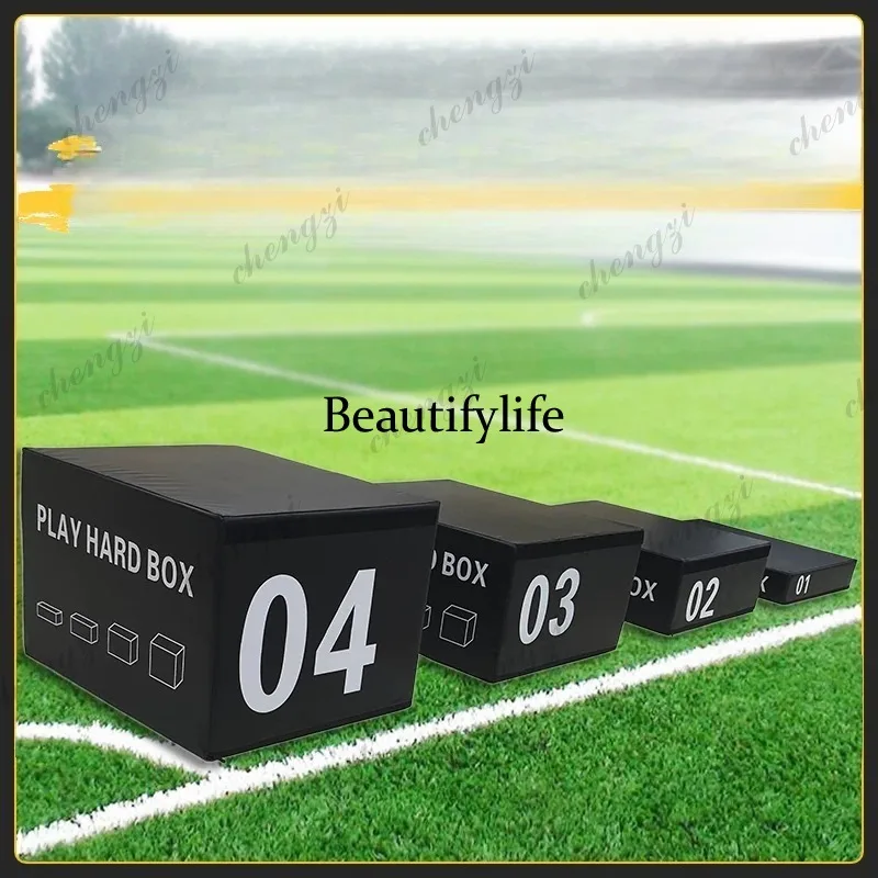Box jumping fitness, bouncing power, vault and bench jumping exercise physical training four-in-one box jumping