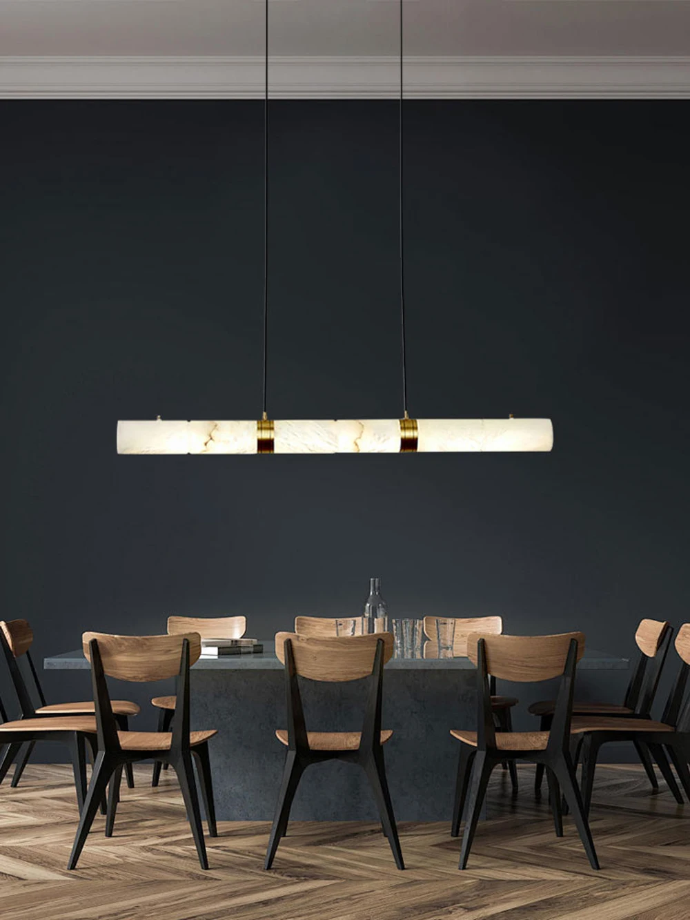 Dimmable LED Marble Linear Hanging Lamps Chandelier
