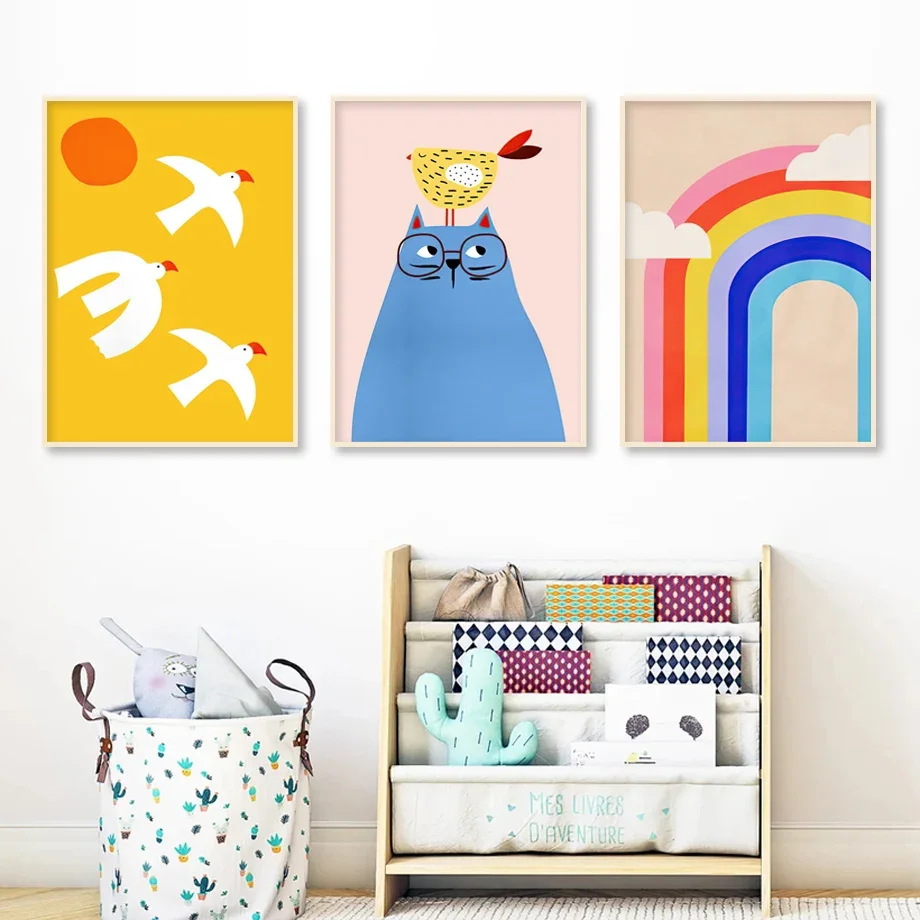 Cute Cat Goose Bird Dog Alligator Cartoon Wall Art Canvas Painting Nordic Posters And Prints Pictures Baby Kids Room Decor