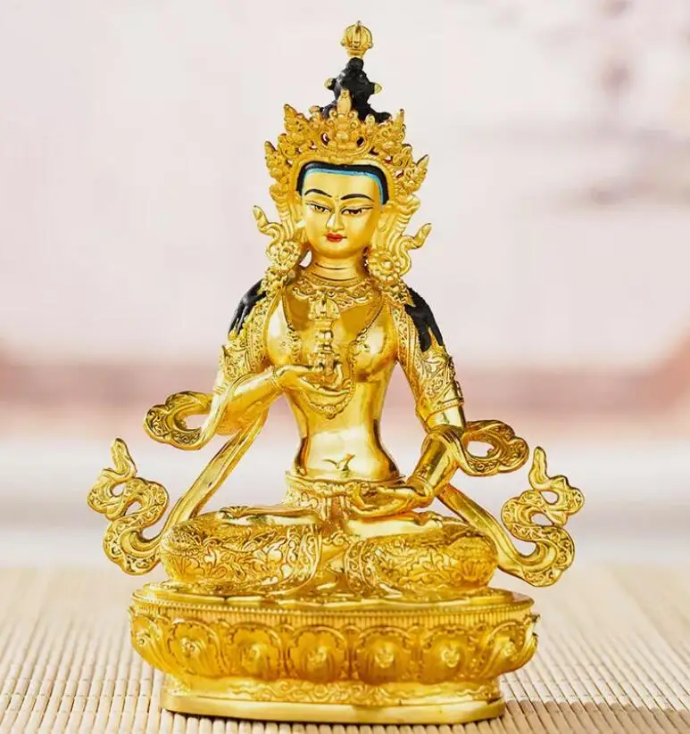 old Handpainted bronze Buddha statue gilt Guanyin Bodhisattva Tara Vajrasattva