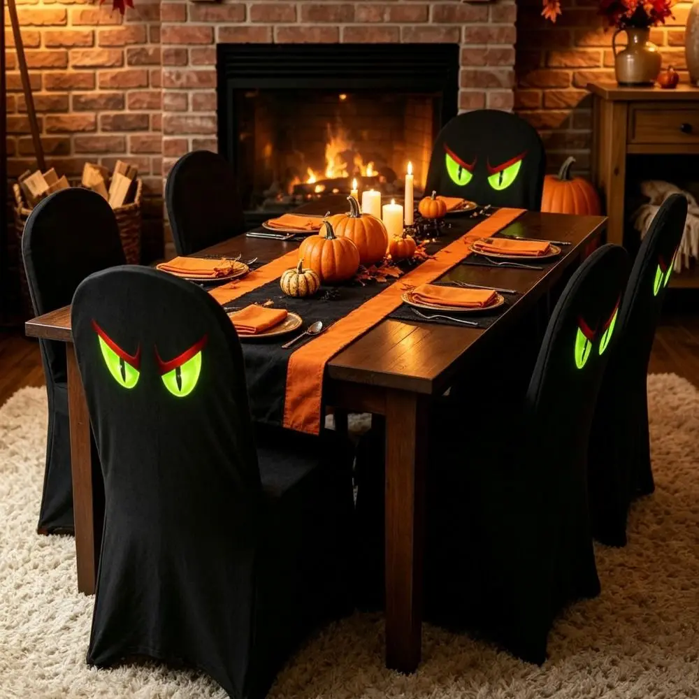 Pumpkin Halloween Chair Cover Soft Skull Pattern Halloween Dinner Chair Seat Cover Stretch Removable Festival Table Decor