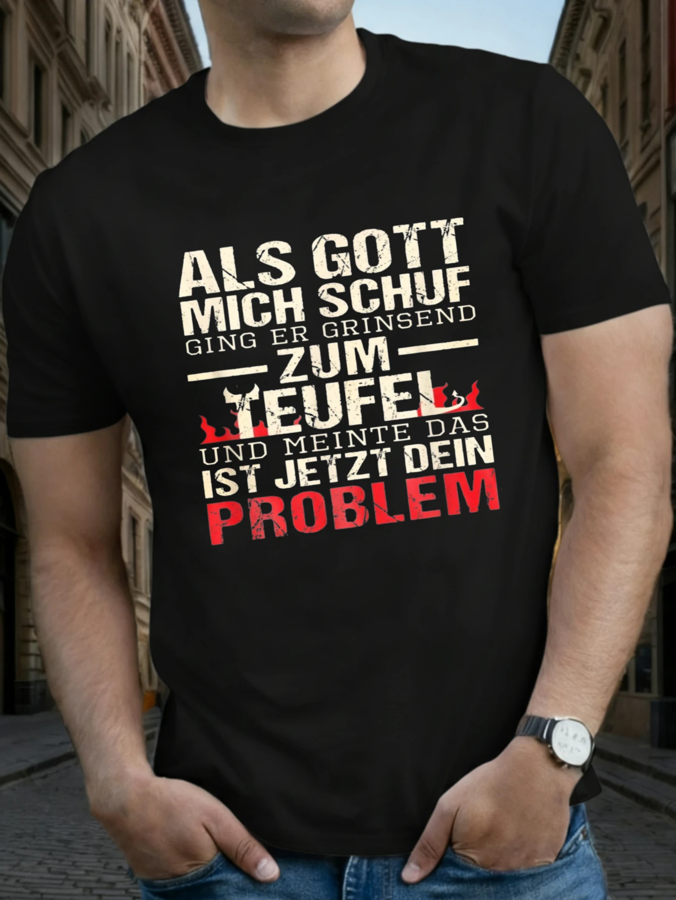 JOOCAR T-shirt en coton décontracté toutes saisons, col rond, manches courtes, extensible et respirant, avec imprimé lettres tendance, style streetwear, idéal comme cadeau de vacances, avec la citation « Dieu m'a fait pour que je rigole jusqu'à la gueule et que je dis que maintenant c'est ton problème »
