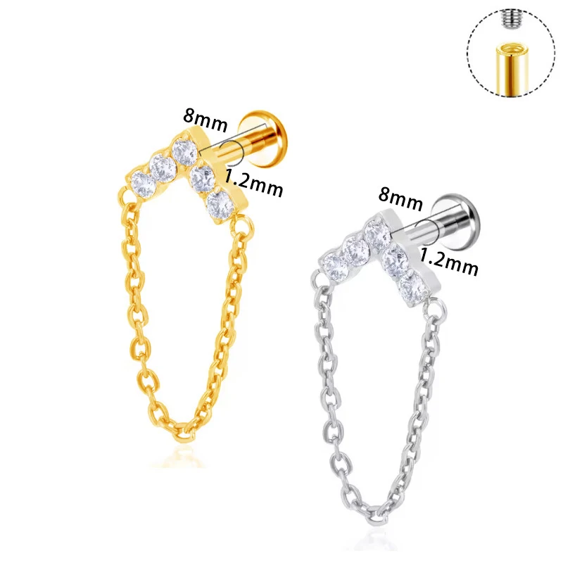 1 قطعة G23 التيتانيوم مسمار موضوع داخلي مسطح الزركون الحصان العين سلسلة بدلاية الغضروف الزنمة الشفاه مسمار Labret ثقب المجوهرات