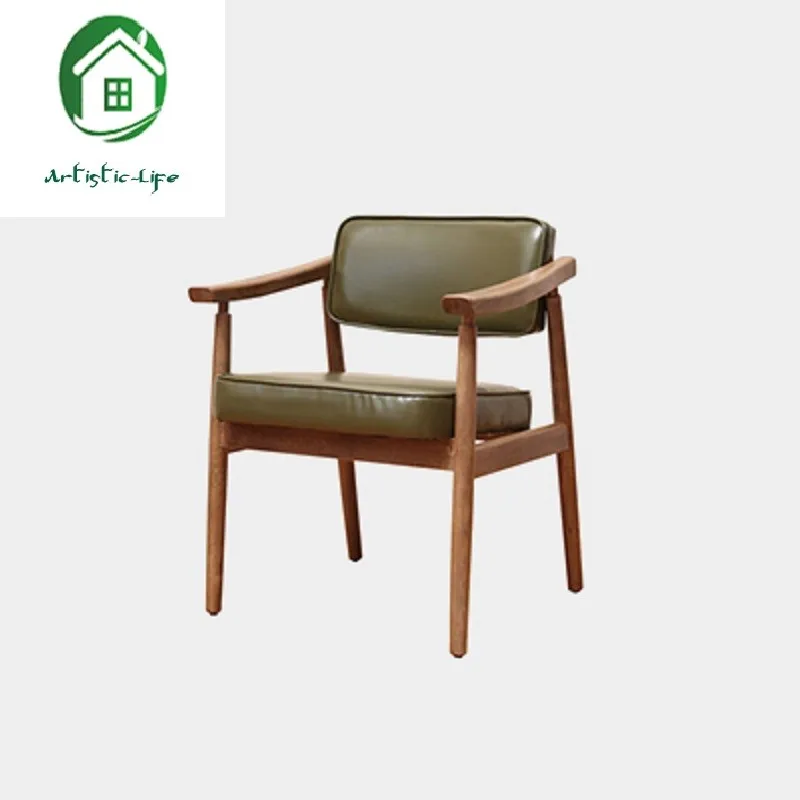 ArtisticLife Japanese Oak Dining Chair Solid Wood Retro Armrest Backrest Lounge Chair Home Computer Chair Single Sofa Chair