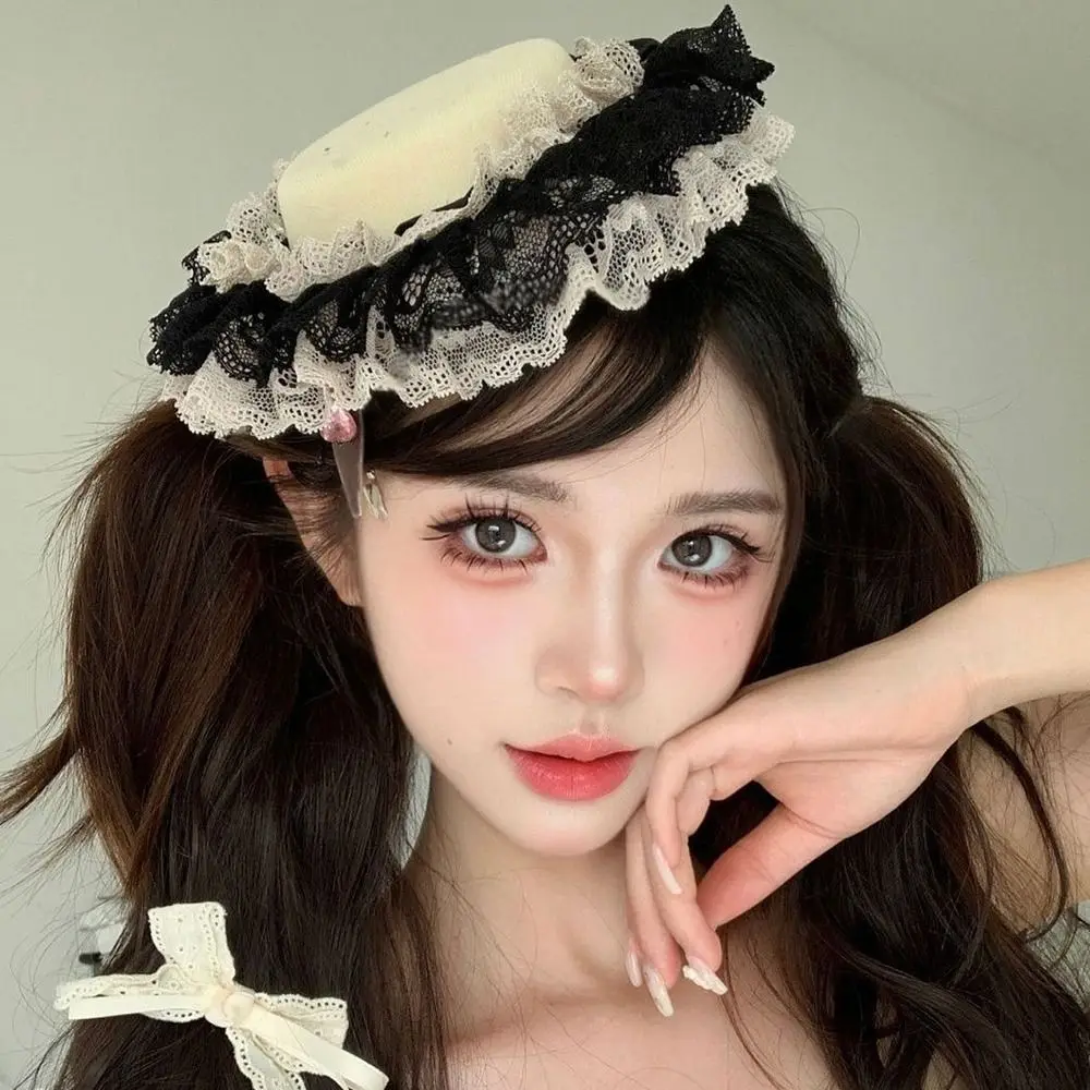 Kawaii Bowknot Mini Top Hat Vintage Elegant Bow Hair Clip Fascinator Exquisite Lace Hair Clip Cosplay