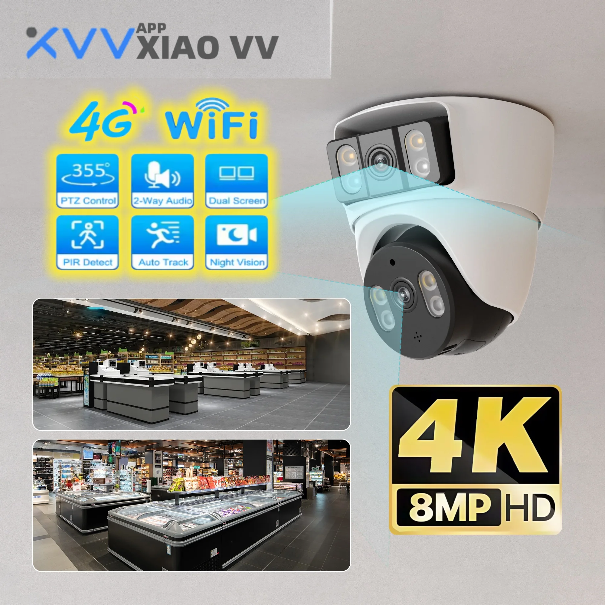 

Xiaovv 8MP BQ3 WiFi House Security Camera CCTV With Dual Lens Dual Screen 360 Degree PTZ AI Humanoid Detection Motion Tracking