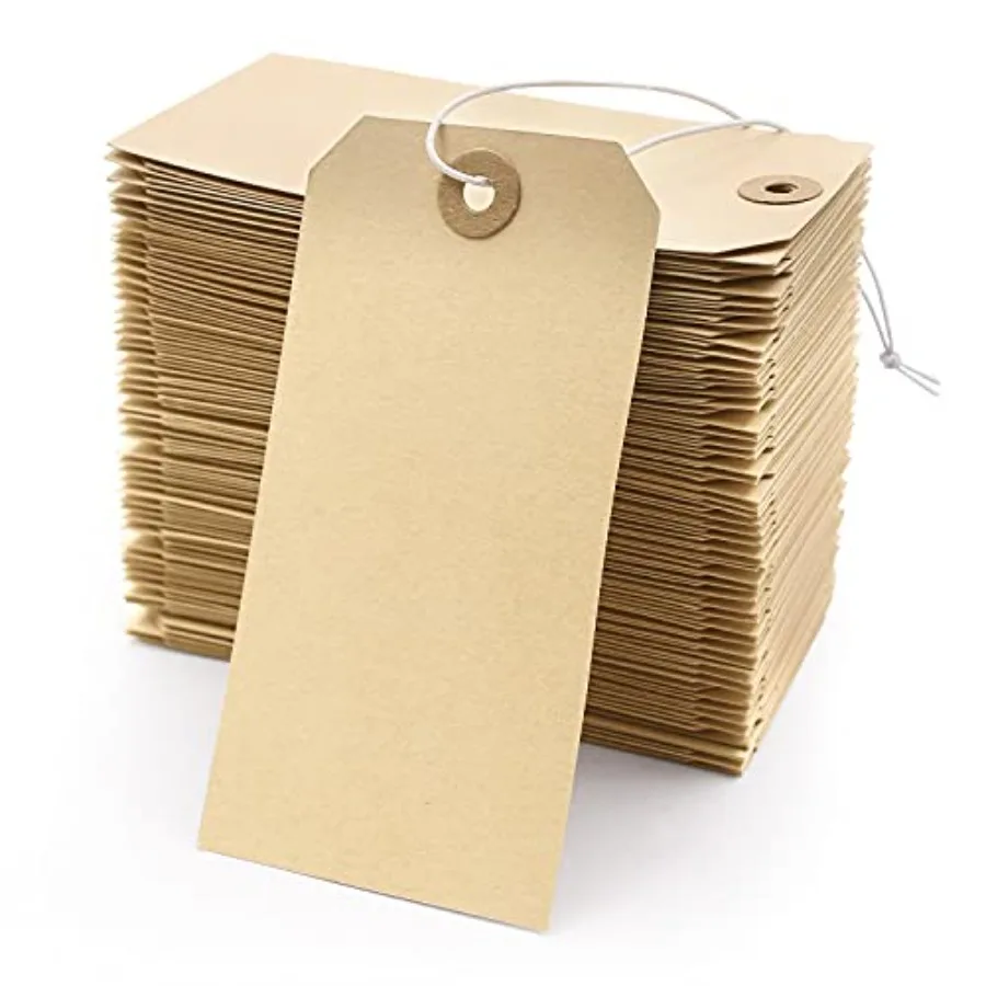 

Blank Manila Shipping Tags with String - PCS Cardstock Paper Price Gift Tags Attached Reinforced Hole, 4 3/4" x 2 3/8