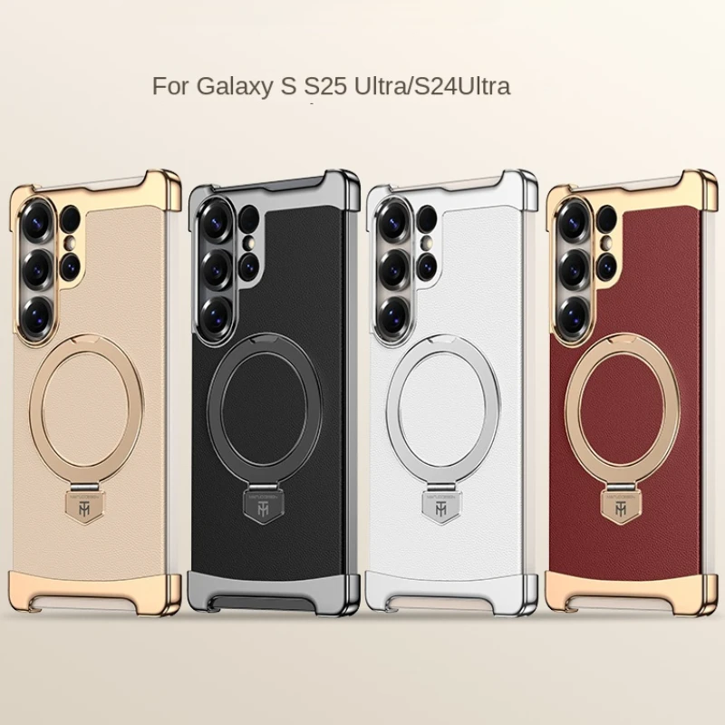 

Мощный магнитный чехол для телефона Samsung Galaxy S25 Ulta S24 Ultra, кожаные чехлы, противоударная задняя крышка с кронштейном