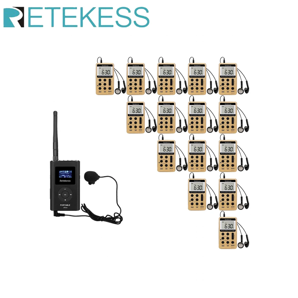 RETEKESS FT11 FM Transmitter 1pcs V112 FM Receivers 15pcs Wireless Tour Guide System For Tour Guide  Conference Meeting Training