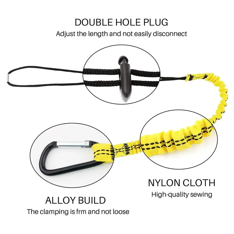 HOT 5 Piece Safety Tool Leash Retractable Bungee Cord With Aluminum Lock Carabiner And Adjustable Loop End Yellow~Jul.