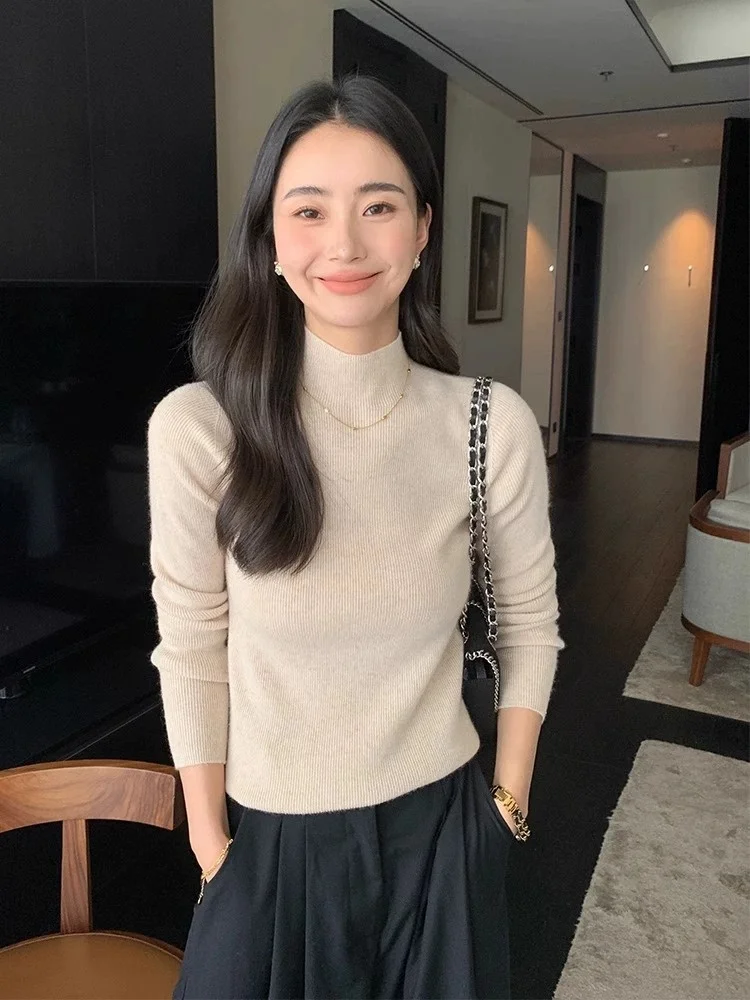 Women's Slim Fit Wool Base irt Crew Ne Knitwear Commute Inner Wear Bla Sweater f High Collar Long Sve  Color