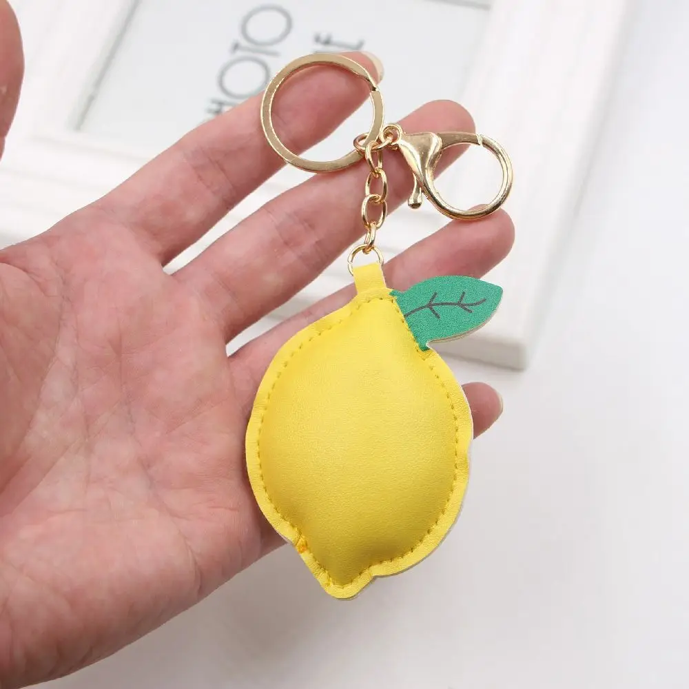 

Cute PU Leather Lemon Keychain Car Keyring Cartoon PU Leather Hanger Fashion Fruit Bag Pendant Car Accessory
