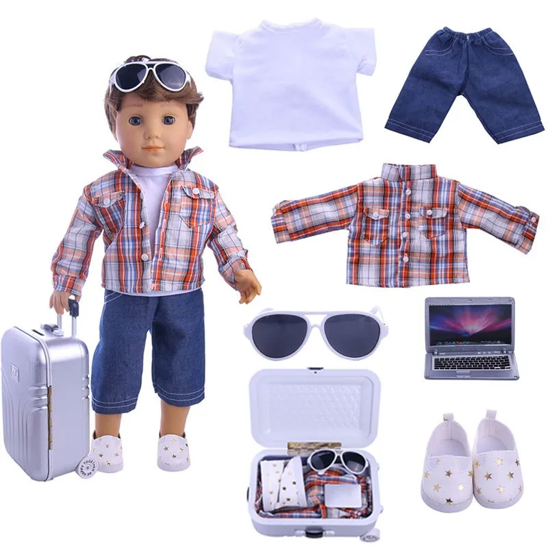 

Doll Clothes Men Suitcase Accessories Shoes set of seven Items 18 inch Logan Boy Doll, best holiday gift for Kids Christmas Toy