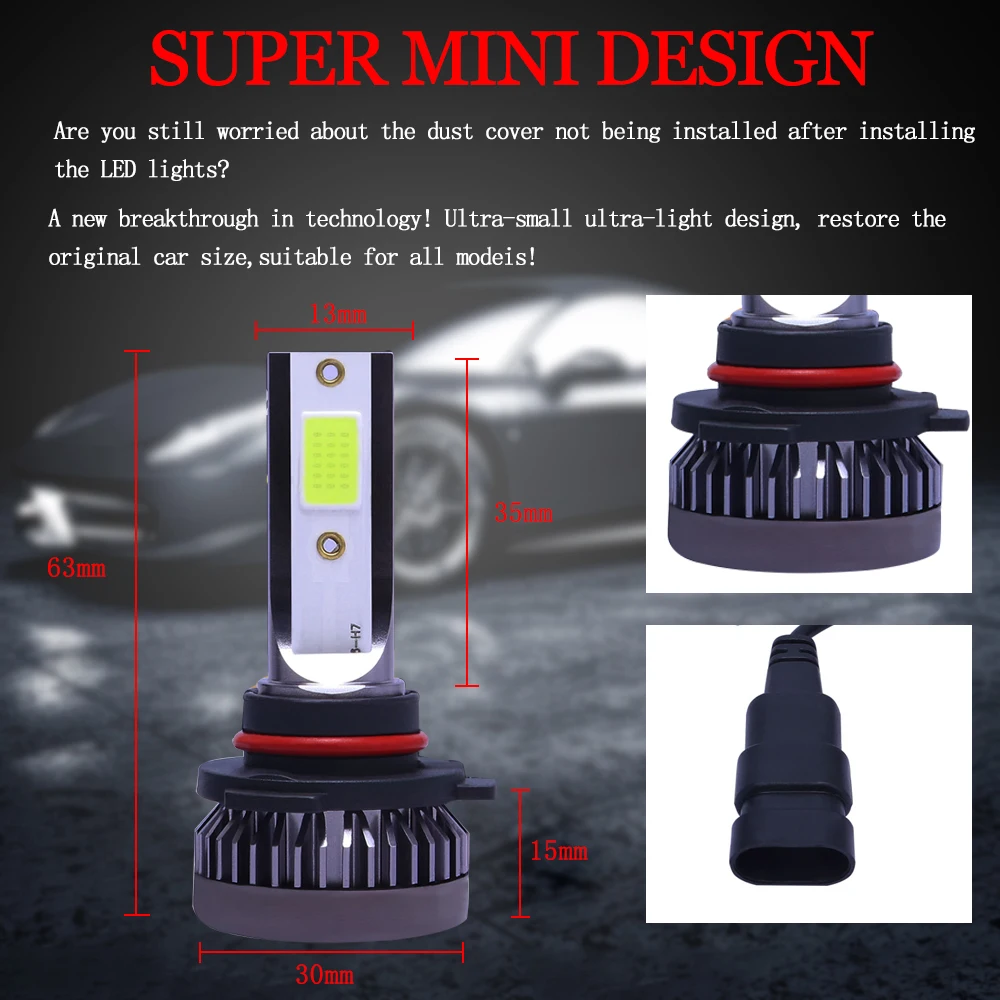 Mini lampe de sauna antibrouillard automatique, ampoule de sauna de voiture, lumière LED blanche, accessoires automobiles, 9006 HB4, 90W, 12000LM, COB