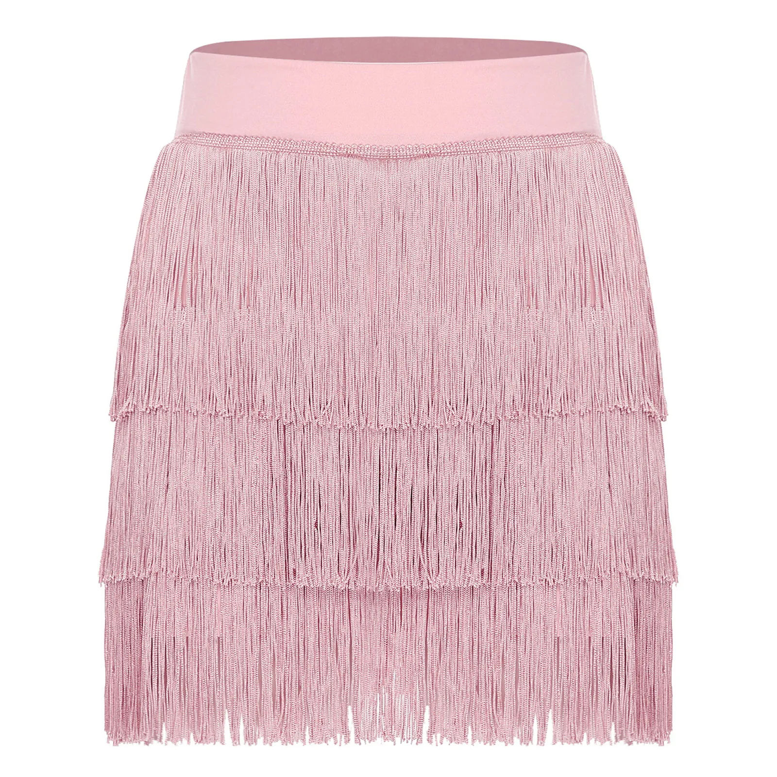 Frauen Latin Dance Fransenrock Elastische Hohe Taille Tiered Quaste Rock Tanzkostüm für Chacha Tango Bälle Wettbewerb Dancewear