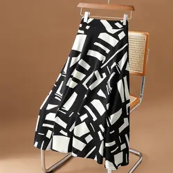 Korean Trend Geometric Printed Fashion Skirt Summer Women's Clothing Fashionable Simplicity All-match High Waist A-Line Skirts