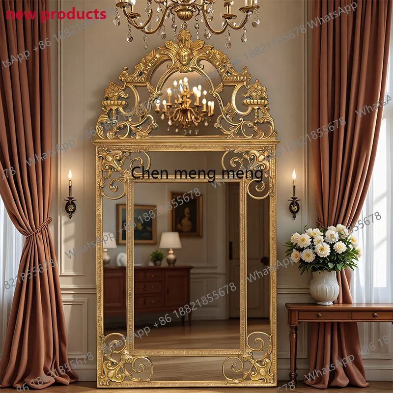 A139French retro full-length mirror Baroque wall-mounted hand-carved full-length mirror Floor fitting mirror