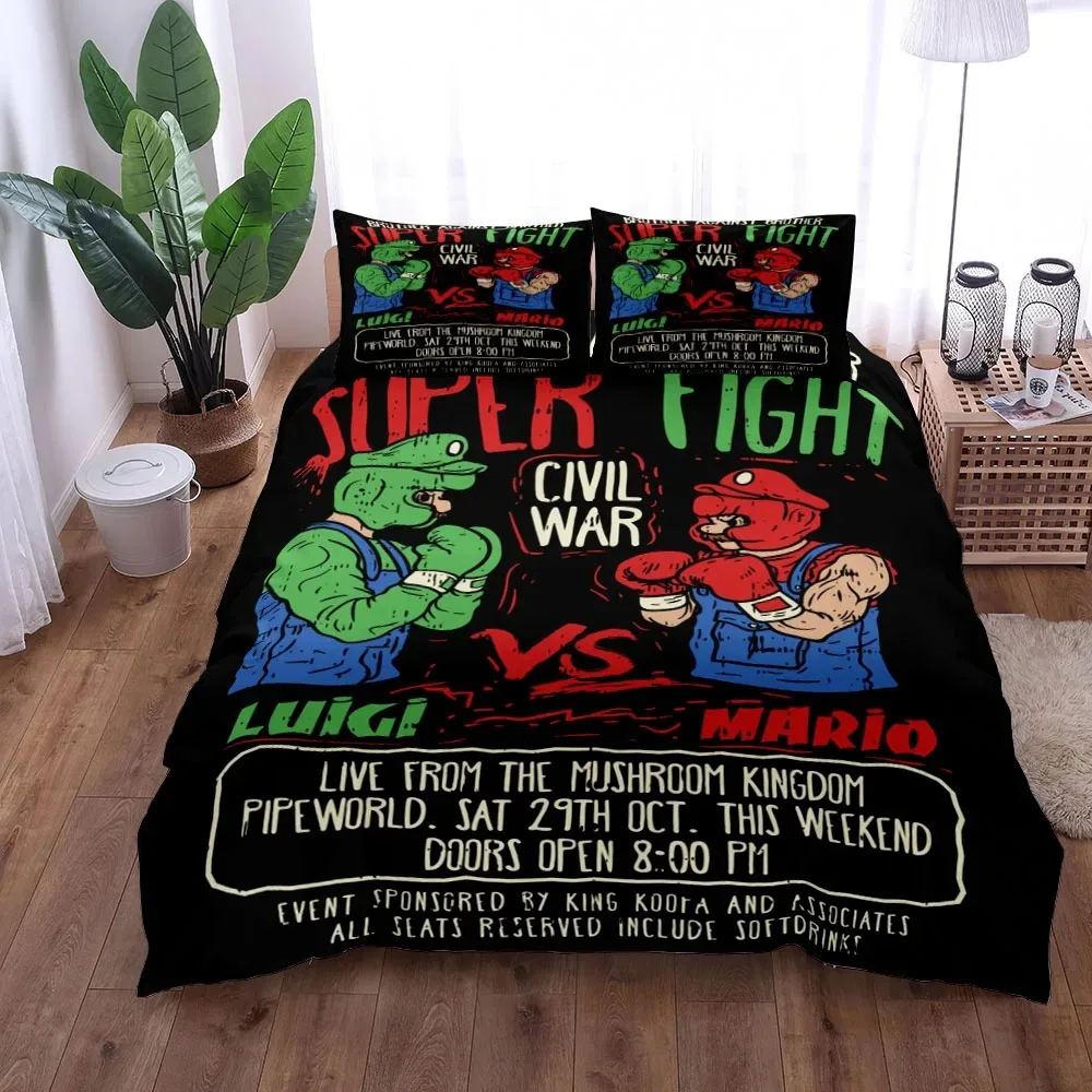 

Super Bros Fight Duvet Cover Set King Queen Double Full Twin Single Size Bed Linen Set