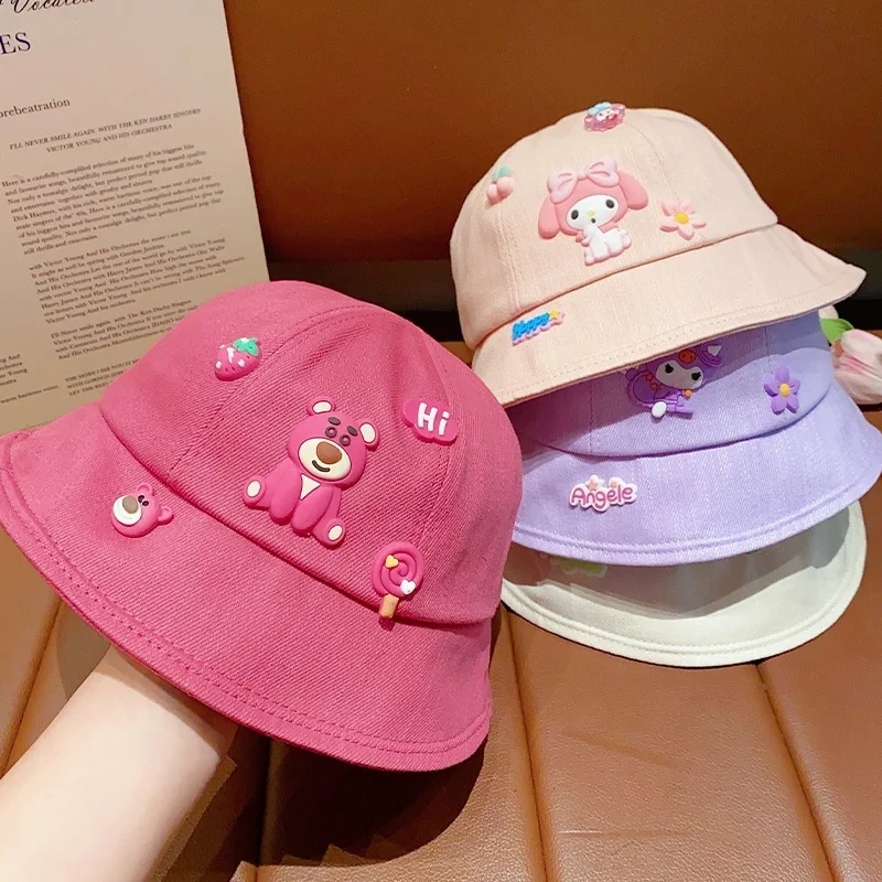 Kawaii Miniso Kuromi My Melody Pochacco Lotso Printed Fisherman Hat Cartoon Children Exquisite Embroidery Visor Bucket Cap