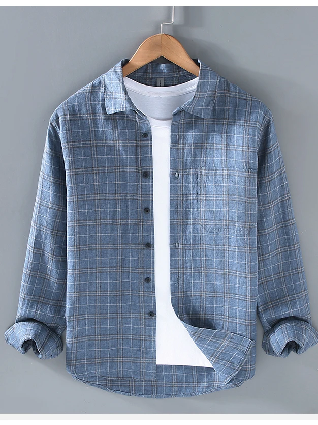 Fashionable Loose Long Sleeve Men's Shirt Casual Striped Color Block Design Youth Versatile Checkered Shirt Autumn Wear