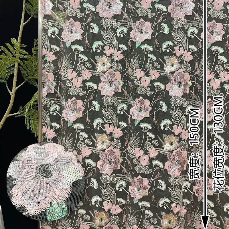 

1 ярд 3D цветочной вышивки бисером кружевная ткань для шитья свадебных платьев, вечерних платьев, модная ткань Cheongsam для DIY