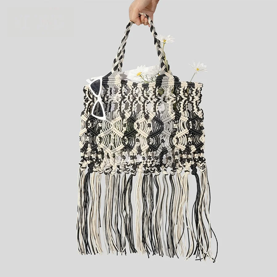 Tassel Woven Women Handbags Designer Large Fishnet Tote Bags Summer Beach Bag Casual Bali Big Purses