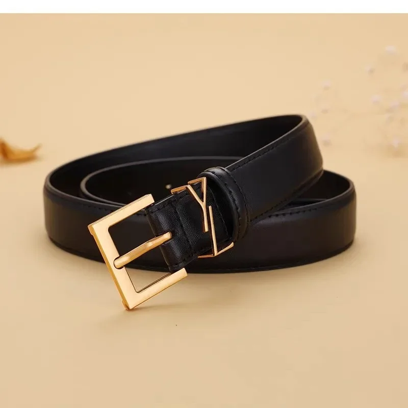 حزام جلد أسود عصري وبسيط للنساء رائج البيع للموسم الجديد حزام مزخرف من قماش الدنيم متعدد الاستخدامات للسيدات عالي Q #3