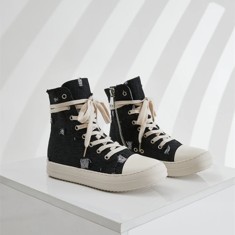 男性と女性のための厚底キャンバスシューズウォッシュドデニムハイトップシューズパーソナライズされたミルファーファッションスポーツシューズ
